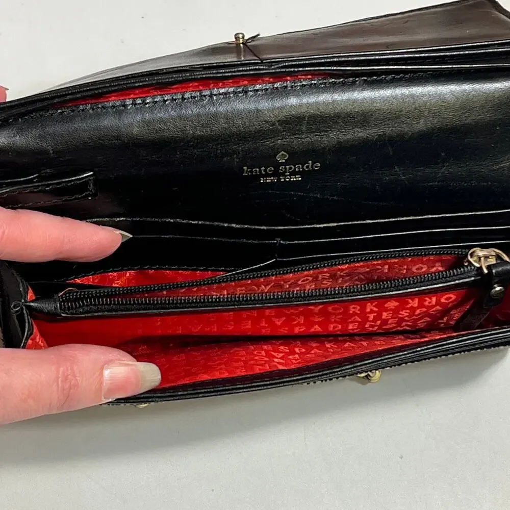 HTF Kate Spade Ruthie Park Mara Wallet Wristlet Black An Cream Black Patent Trim